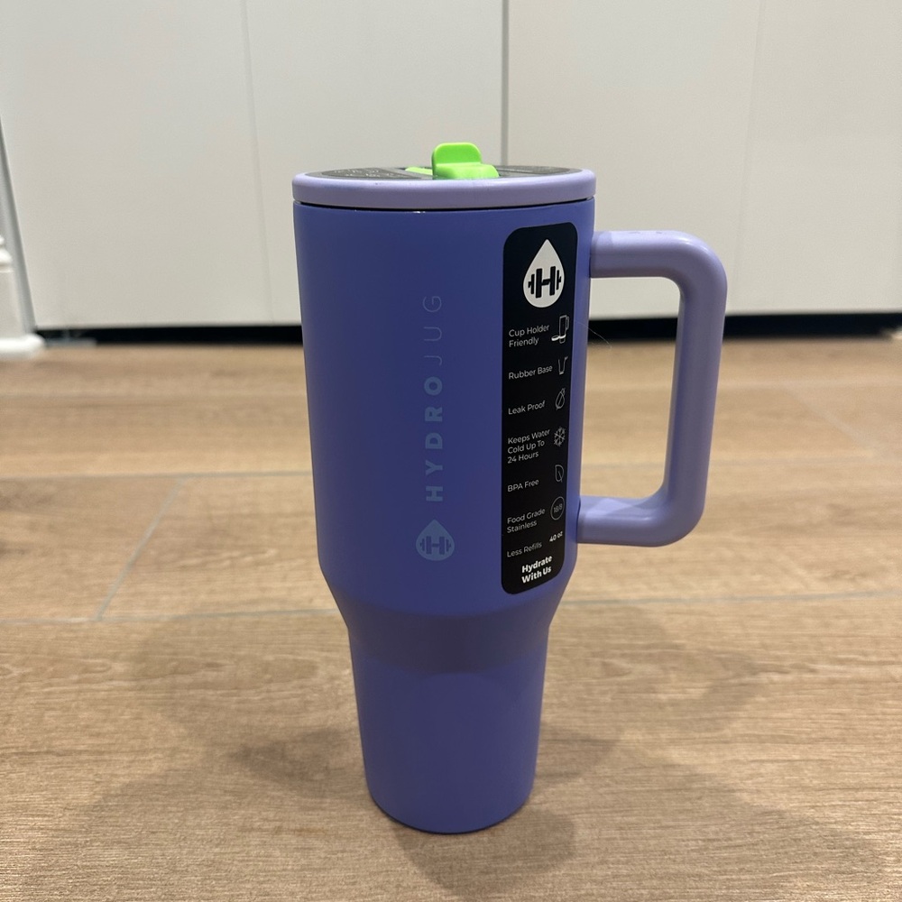 NWT HydroJug Purple 40oz Traveler Tumbler with Lime Accent Lid